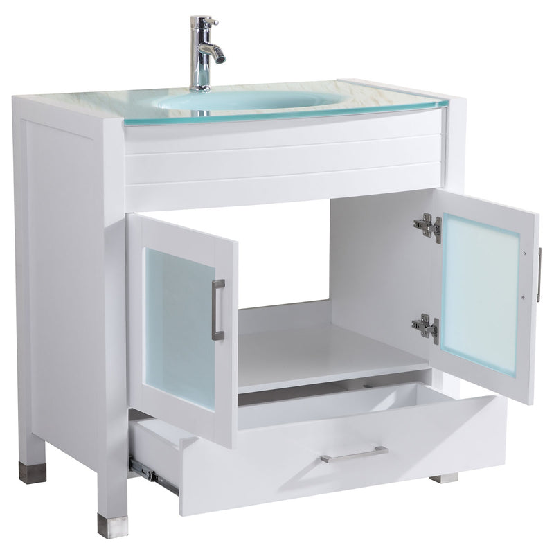 LessCare Style 3 36" White Vanity Sink Base Cabinet with Mirror LV3-36W