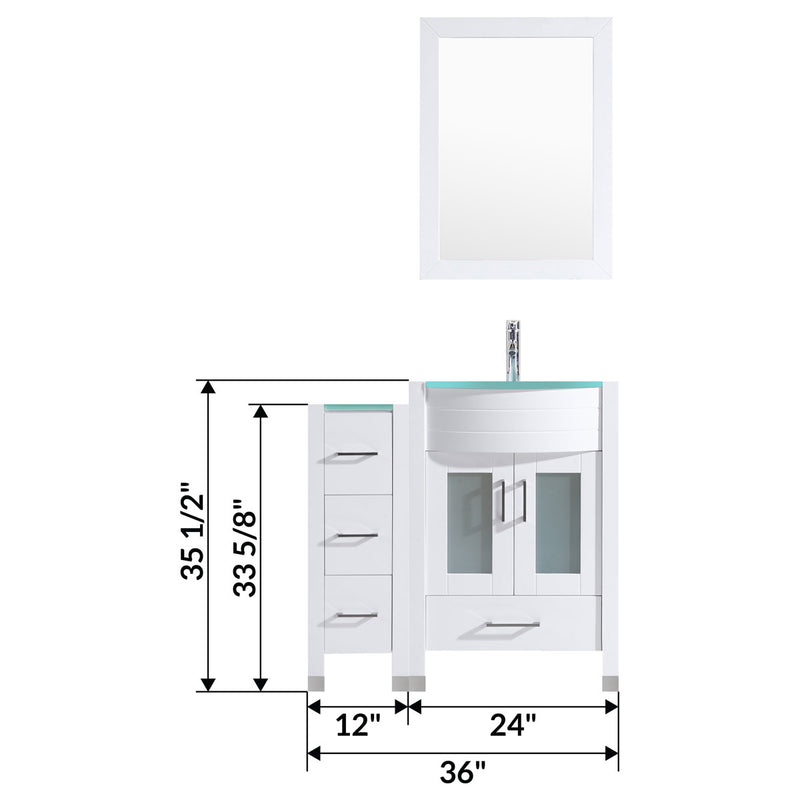 LessCare 36" White Vanity Set One 24" Sink Base One 12 Drawer Base LV3-C1-36-W