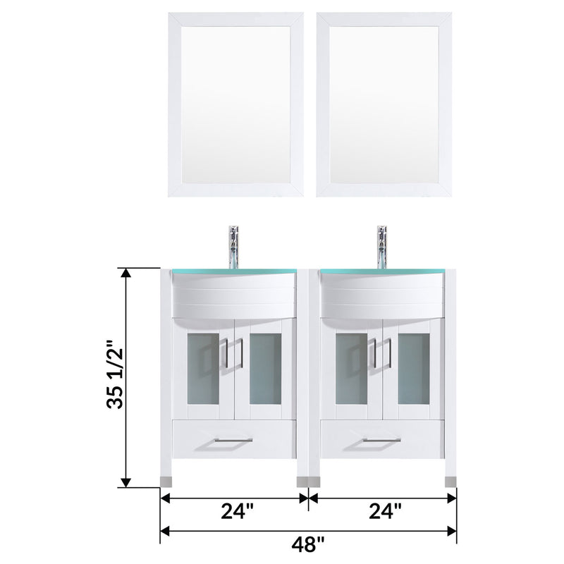 LessCare 48" White Vanity Set Two 24" Sink Bases LV3-C10-48-W