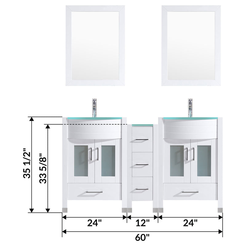 LessCare 60" White Vanity Set Two 24 Sink Bases One 12 Drawer Base LV3-C13-60-W