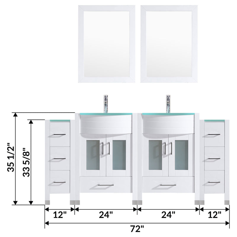 LessCare 72" White Vanity Set Two 24" Sink Bases Two 12" Drawer Bases LV3-C16-72-W