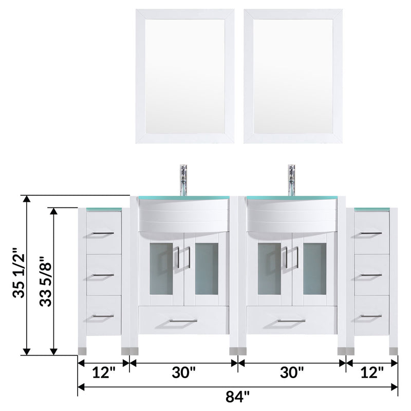 LessCare 84" White Vanity Set Two 30" Sink Bases Two 12" Drawer Bases LV3-C17-84-W