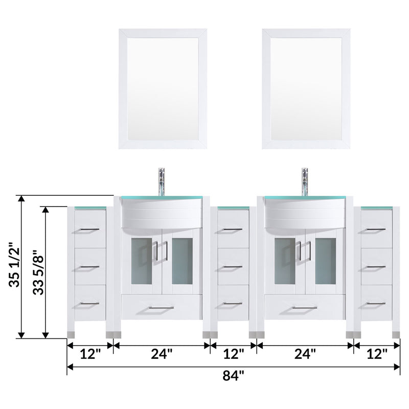 LessCare 84" White Vanity Set Two 24" Sink Bases Three 12" Drawer Bases LV3-C19-84-W