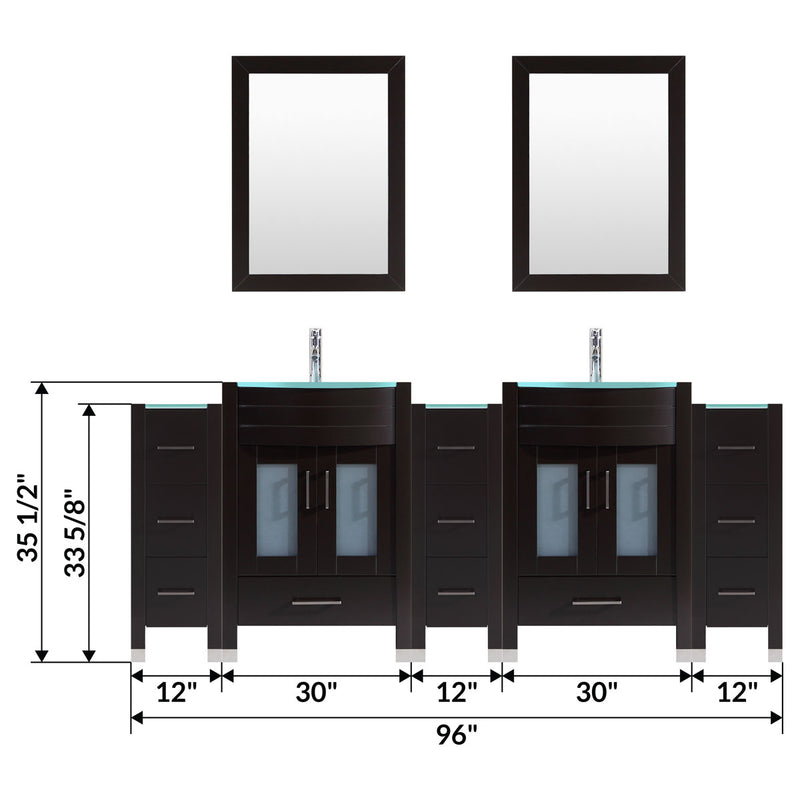 LessCare 96" Black Vanity Set Two 30" Sink Bases Three 12" Drawer Bases LV3-C20-96-B