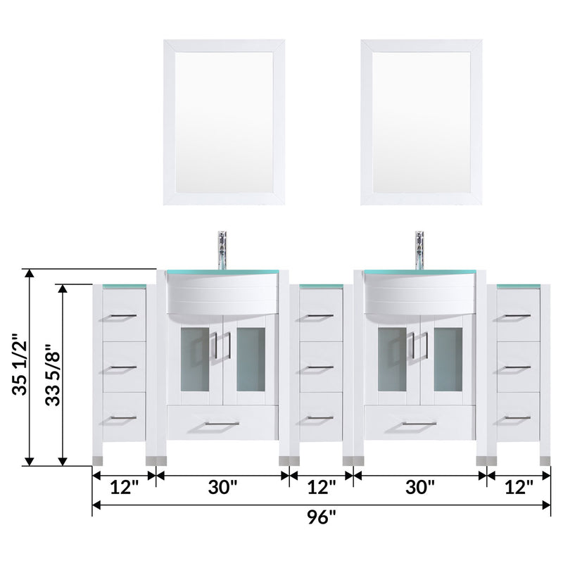 LessCare 96" White Vanity Set Two 30" Sink Bases Three 12" Drawer Bases LV3-C20-96-W