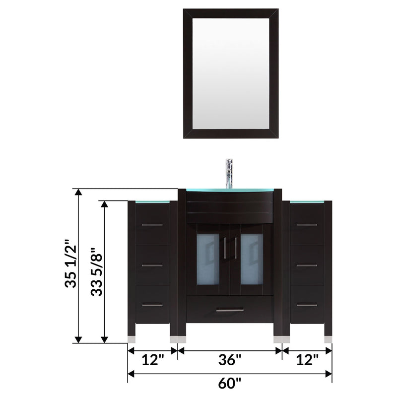 LessCare 60" Black Vanity Set One 36" Sink Base Two 12" Drawer Bases LV3-C6-60-B