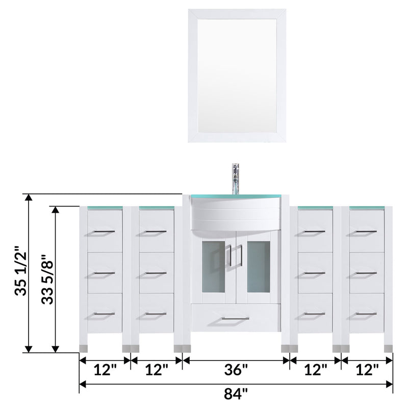 LessCare 84" White Vanity Set One 36" Sink Base Four 12" Drawer Bases LV3-C9-84-W