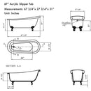 Cambridge Plumbing Acrylic Slipper Clawfoot Bathtub 67" x 30" No Deck Mount Faucet Drilling