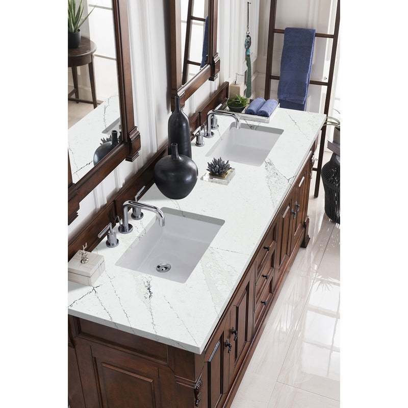 James Martin Brookfield 72" Warm Cherry Double Vanity with 3 cm Ethereal Noctis Quartz Top 147-114-5781-3ENC