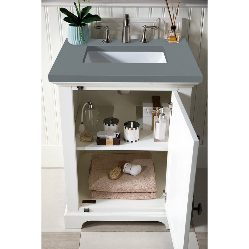 James Martin Providence 26" Single Vanity Cabinet Bright White with 3 cm Cala Blue Quartz Top 238-105-V26-BW-3CBL