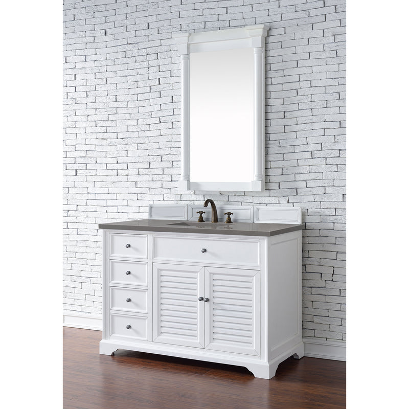 James Martin Savannah 48" Single Vanity Cabinet Bright White with 3 cm Gray Expo Quartz Top 238-104-V48-BW-3GEX