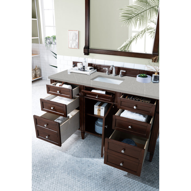 James Martin Brittany 60" Burnished Mahogany Single Vanity with 3 cm Eternal Serena Quartz Top 650-V60S-BNM-3ESR