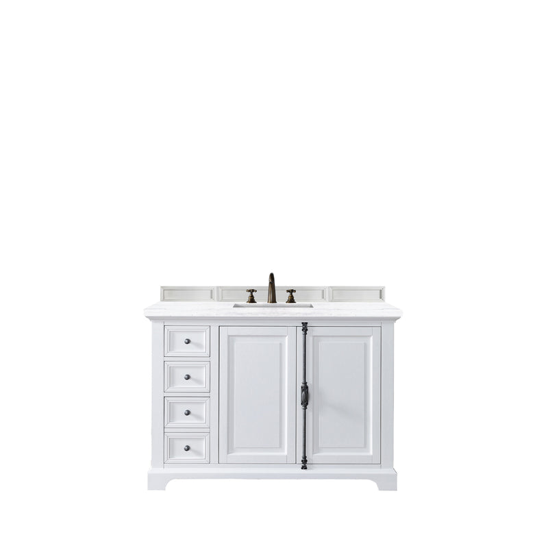 James Martin Providence 48" Bright White Single Vanity with 3 cm Arctic Fall Solid Surface Top 238-105-V48-BW-3AF