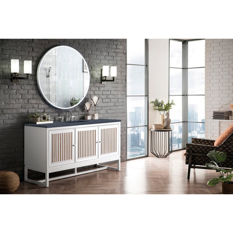 James Martin Athens 60" Single Vanity Cabinet Glossy White with 3 cm Charcoal Soapstone Quartz Top E645-V60S-GW-3CSP