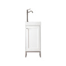 James Martin Chianti 16" Single Vanity Cabinet Glossy White Brushed Nickel with White Glossy Resin Countertop E303-V16-GW-BNK-WG