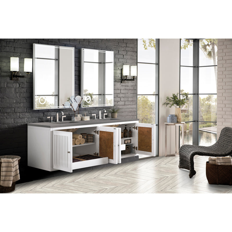 James Martin Athens 72" Double Vanity Cabinet Glossy White with 3 cm Gray Expo Quartz Top E645-V72-GW-3GEX