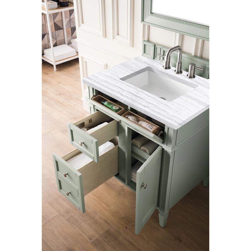 James Martin Brittany 30" Single Vanity Sage Green with 3 cm Arctic Fall Solid Surface Top 650-V30-SGR-3AF