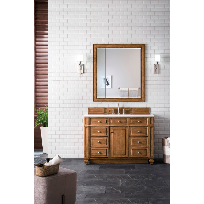 James Martin Bristol 48" Single Vanity Saddle Brown with 3 cm Classic White Quartz Top 157-V48-SBR-3CLW