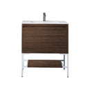 James Martin Milan 31.5" Single Vanity Cabinet Mid Century Walnut Glossy White with Glossy White Composite Top 801V31.5WLTGWGW