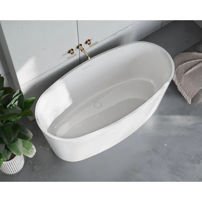 Bemma Mira 59" L x 30" W Freestanding Soaking Solid Surface Bathtub