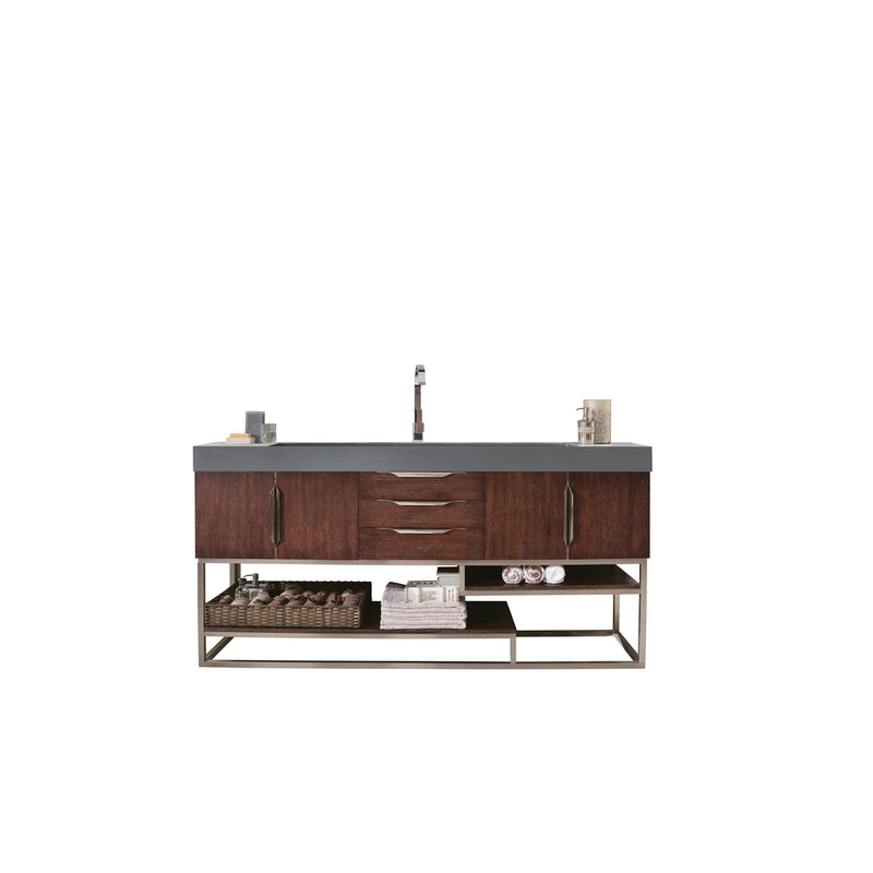 James Martin Columbia 72" Single Vanity Coffee Oak with Dusk Grey Glossy Composite Top 388-V72S-CFO-BN-DGG