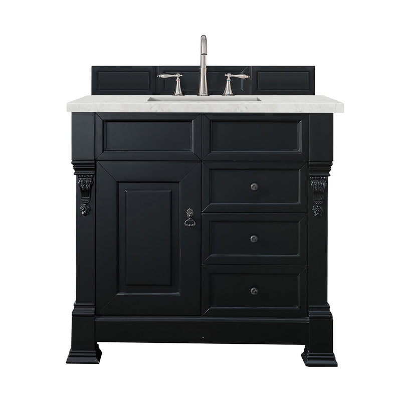 James Martin Brookfield 36" Antique Black Single Vanity with 3 cm Eternal Jasmine Pearl Quartz Top 147-114-5536-3EJP