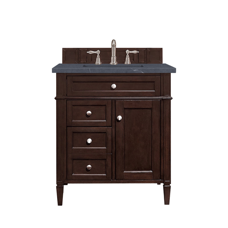 James Martin Brittany 30" Single Vanity Burnished Mahogany with 3 cm Charcoal Soapstone Quartz Top 650-V30-BNM-3CSP