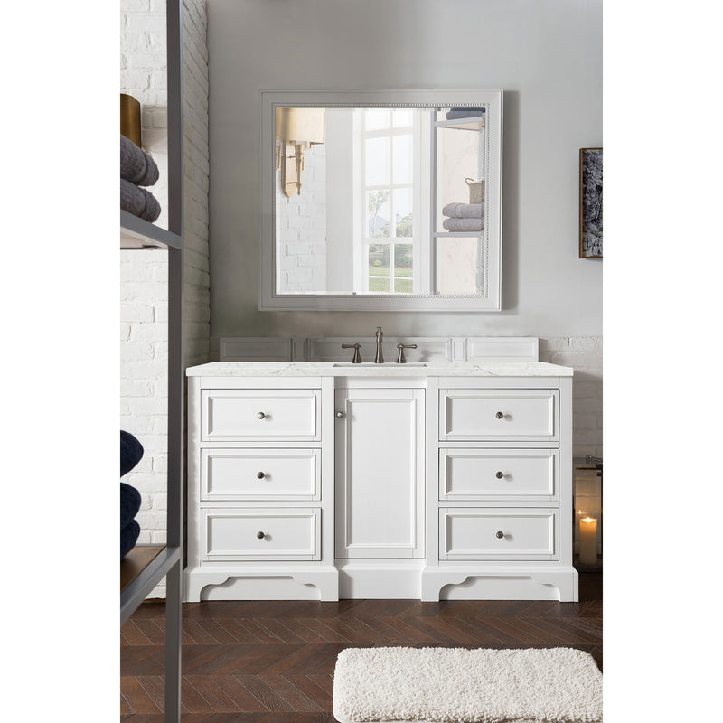 James Martin De Soto 60" Single Vanity Bright White with 3 cm Eternal Jasmine Pearl Quartz Top 825-V60S-BW-3EJP