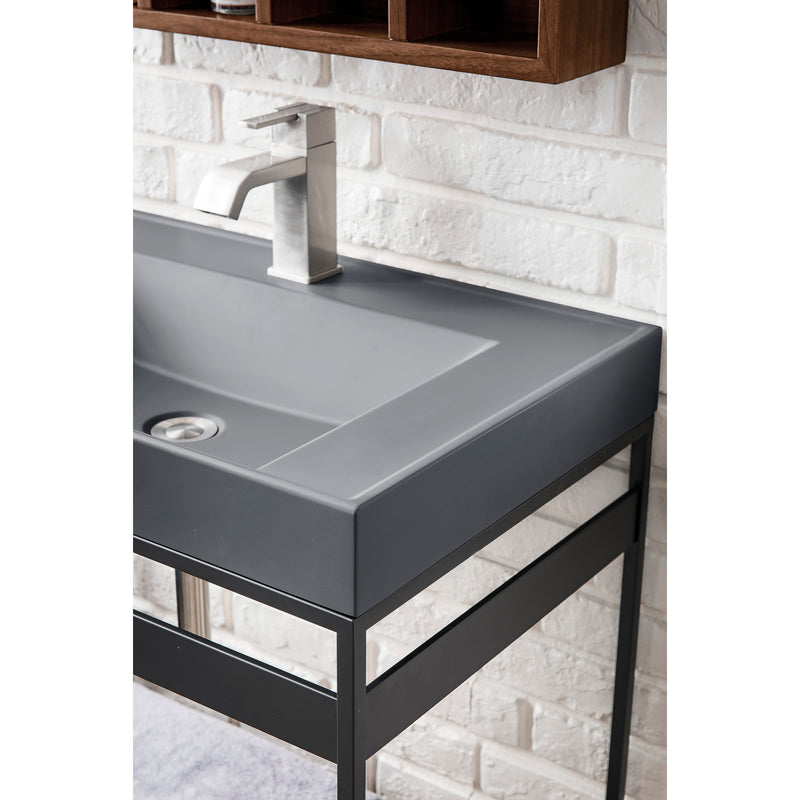 James Martin Como 27.6" Sink Console Matte Black Mid Century Walnut with Modern Gray Composite Top C325V27.6MBKWLTMGR