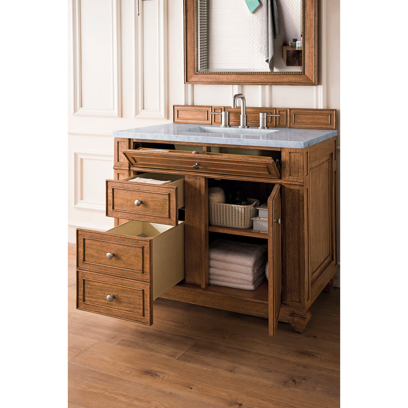 James Martin Bristol 36" Single Vanity Saddle Brown with 3 cm Eternal Jasmine Pearl Quartz Top 157-V36-SBR-3EJP