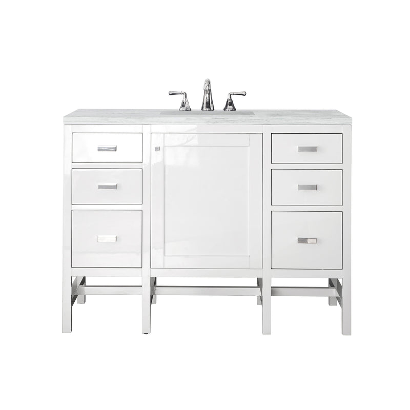 James Martin Addison 48" Single Vanity Cabinet Glossy White with 3 cm Arctic Fall Solid Surface Countertop E444-V48-GW-3AF