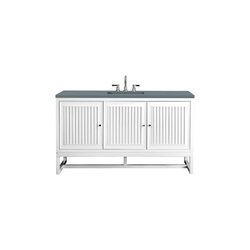 James Martin Athens 60" Single Vanity Cabinet  Glossy White with 3 cm Cala Blue Top E645-V60S-GW-3CBL