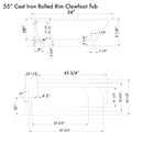 Cambridge Plumbing Cast Iron Rolled Rim Clawfoot Tub 55" x 30" 7" Drillings PC Package