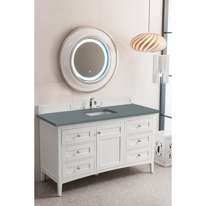 James Martin Palisades 60" Single Vanity Bright White with 3 cm Cala Blue Quartz Top 527-V60S-BW-3CBL