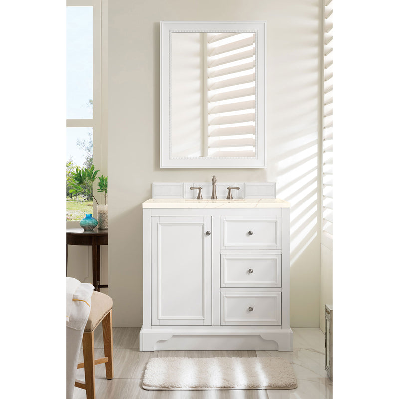 James Martin De Soto 36" Single Vanity Bright White with 3 cm Eternal Marfil Quartz Top 825-V36-BW-3EMR