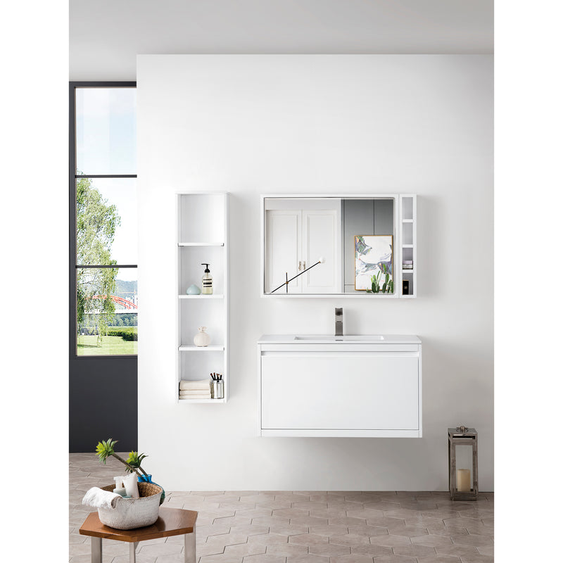 James Martin Milan 35.4" Single Vanity Cabinet Glossy White with Glossy White Composite Top 801V35.4GWGW