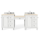 James Martin Copper Cove Encore 86" Double Vanity Set Bright White with Makeup Table 3 cm Eternal Marfil Quartz Top 301-V86-BW-DU-3EMR