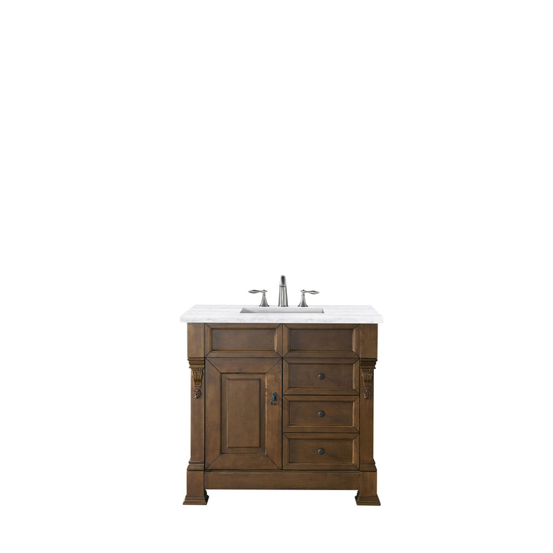 James Martin Brookfield 36" Country Oak Single Vanity with 3 cm Arctic Fall Solid Surface Top 147-114-5576-3AF