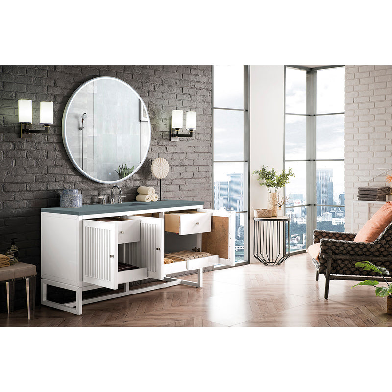 James Martin Athens 60" Single Vanity Cabinet  Glossy White with 3 cm Cala Blue Top E645-V60S-GW-3CBL