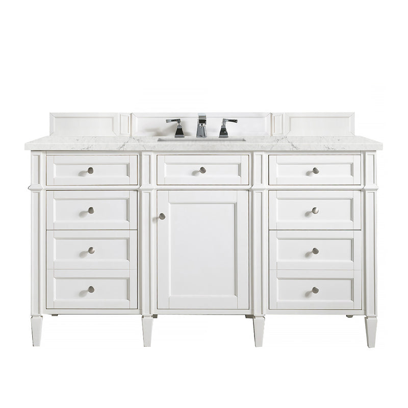 James Martin Brittany 60" Bright White Single Vanity with 3 cm Eternal Jasmine Pearl Quartz Top 650-V60S-BW-3EJP