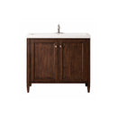 James Martin Britannia 39.5" Single Vanity Cabinet Mid Century Acacia with White Glossy Resin Countertop E652-V39.5-MCA-WG