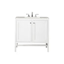 James Martin Addison 36" Single Vanity Cabinet with Doors Glossy White with 3 cm Eternal Serena Top E445-V36-GW-3ESR