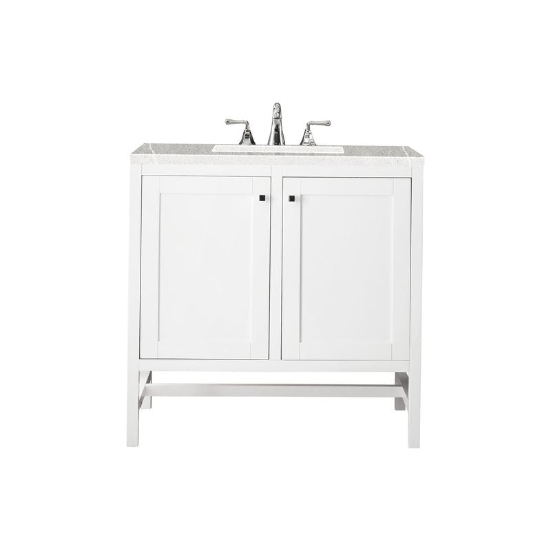 James Martin Addison 36" Single Vanity Cabinet with Doors Glossy White with 3 cm Eternal Serena Top E445-V36-GW-3ESR