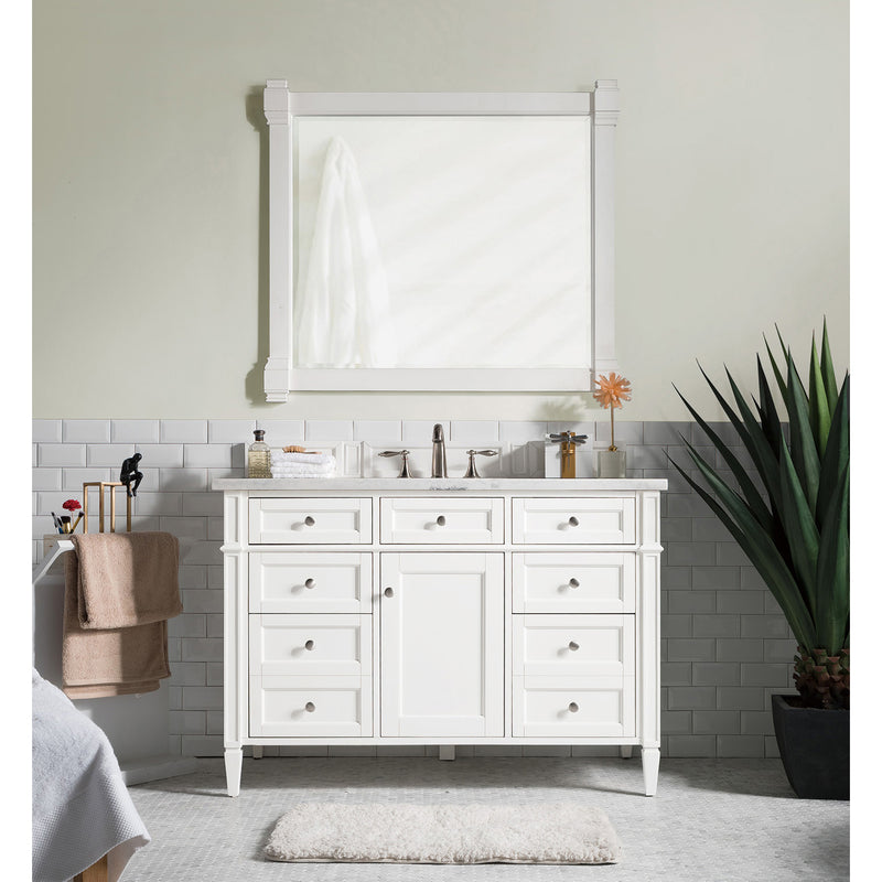 James Martin Brittany 48" Bright White Single Vanity with 3 cm Arctic Fall Solid Surface Top 650-V48-BW-3AF