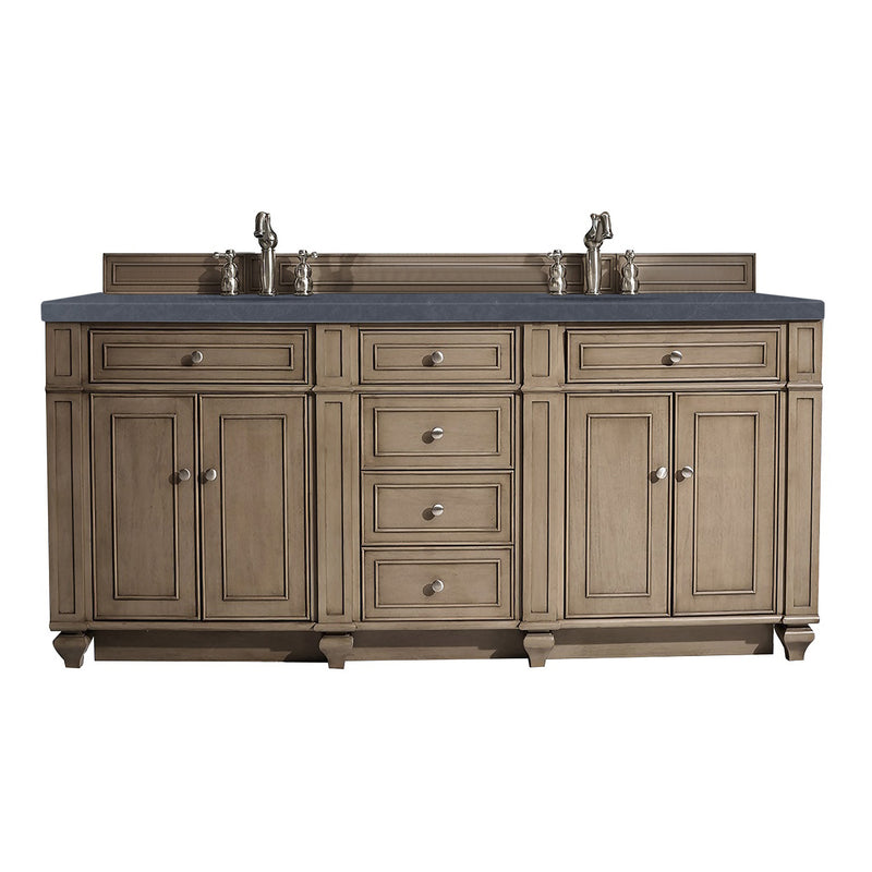 James Martin Bristol 72" Double Vanity Whitewashed Walnut with 3 cm Charcoal Soapstone Quartz Top 157-V72-WW-3CSP