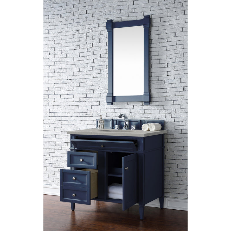 James Martin Brittany 36" Victory Blue Single Vanity with 3 cm Eternal Serena Quartz Top 650-V36-VBL-3ESR