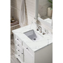 James Martin Savannah 36" Single Vanity Cabinet Bright White with 3 cm Ethereal Noctis Quartz Top 238-104-V36-BW-3ENC