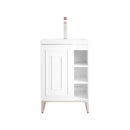 James Martin Alicante' 24" Single Vanity Cabinet Glossy White Brushed Nickel with White Glossy Composite Countertop E110V24GWBNKWG