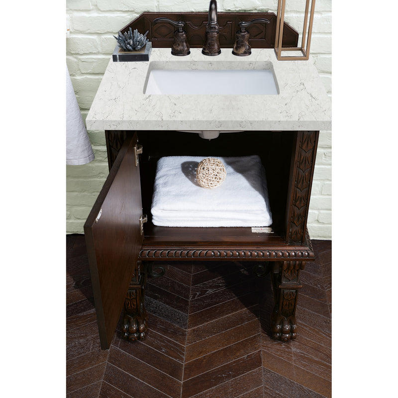 James Martin Balmoral 26" Single Vanity Cabinet Antique Walnut with 3 cm Eternal Jasmine Pearl Quartz Top 150-V26-ANW-3EJP