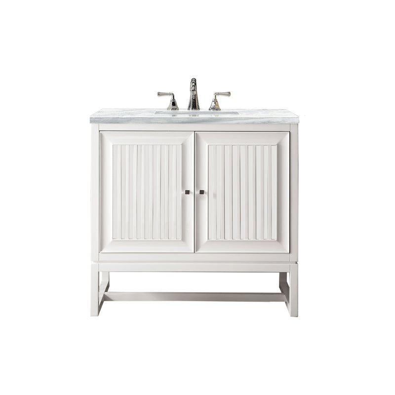 James Martin Athens 36" Single Vanity Cabinet Glossy White with 3 cm Arctic Fall Solid Surface Countertop E645-V36-GW-3AF